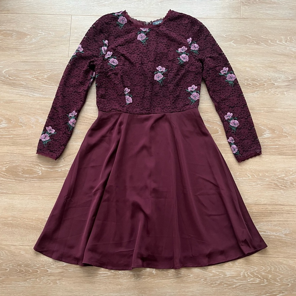 NWT ModCloth purple long-sleeve lace A-line dress